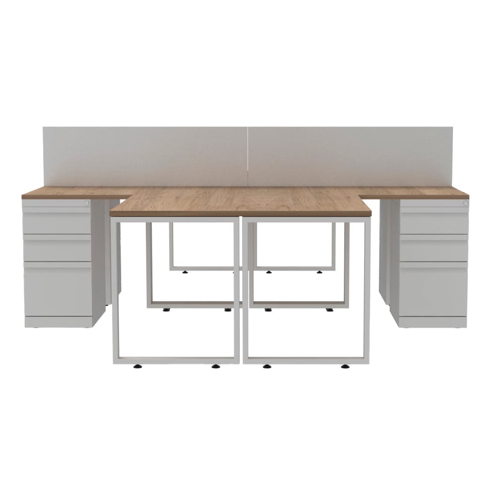 Isla de Trabajo en L 4 Puestos Blanco