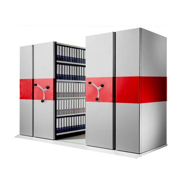 Archivo rodante mecánico rojo para almacenamiento compacto y organizado