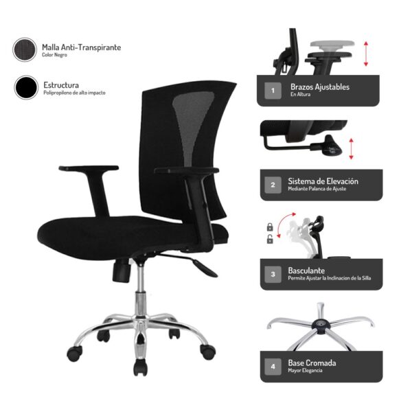 Mecanismo de silla Praga con base de cromo