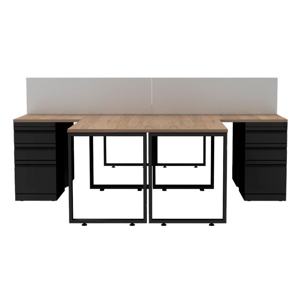 Isla de Trabajo en L 4 Puestos Negro