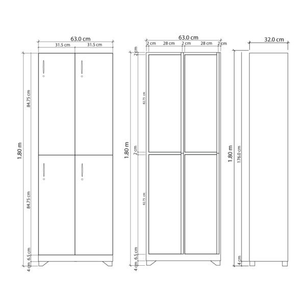 dimensiones Locker en Madera 4 Puestos