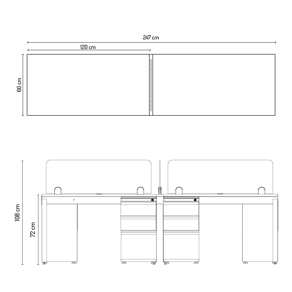 Escritorio Maka Lineal 2 Puestos Negro - Imagen 2