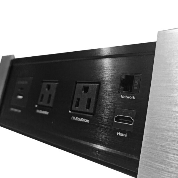 caja de conectividad Flip Gris – Diseño ergonómico y moderno para oficinas