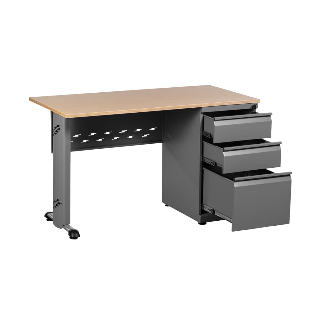 escritorio de oficina gris madera abierto