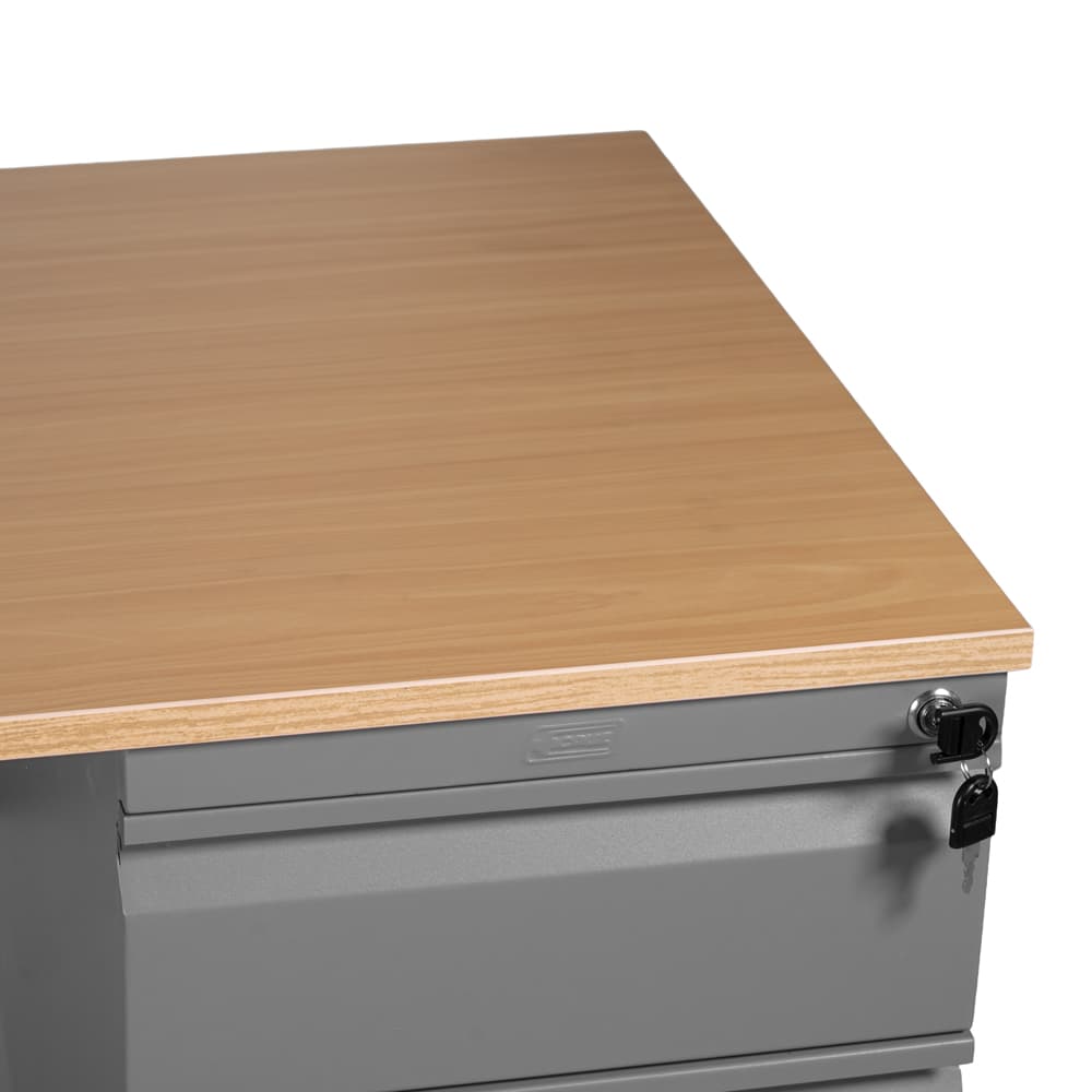 escritorio de oficina gris madera detalle