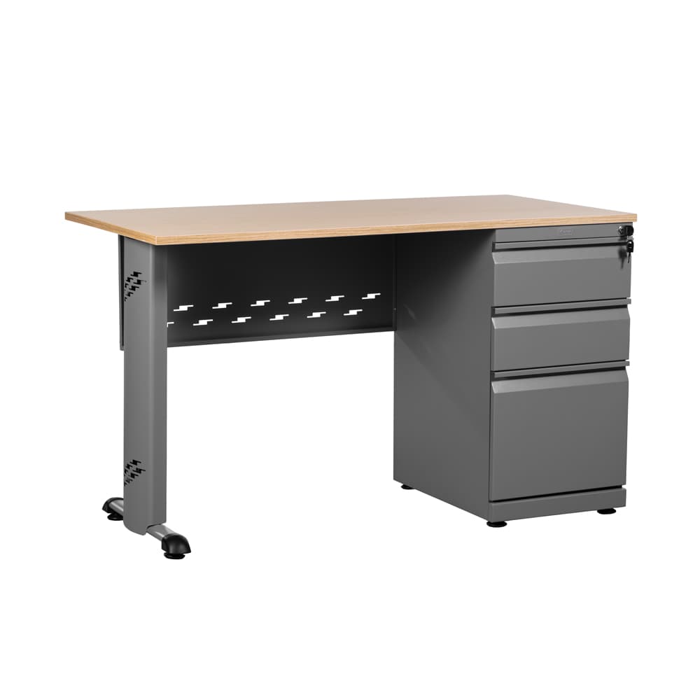 escritorio de oficina gris madera diagonal