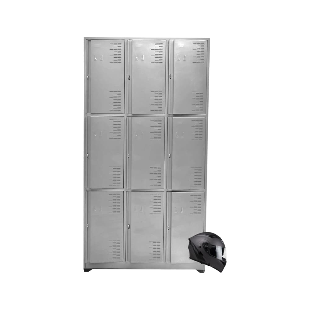 Locker Metálico 9 Puestos para Cascos - Gris
